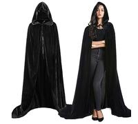 Bluelves Halloween Vampiro Capa, Negro Largo Capa con Capucha, Terciopelo Medieval Vampiro Disfraz Traje para Mujeres Hombres, Halloween Disfraz Carnaval(170cm)