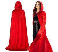 Bluelves Halloween Vampiro Capa, Rojo Largo Capa con Capucha, Terciopelo Medieval Vampiro Disfraz Traje para Mujeres Hombres, Halloween Disfraz Carnaval(170cm)