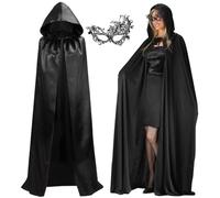 Bluelves Largo Capa con Capucha Unisex, Disfrases de Hallowen con Capucha Adulto Niño Niña, Capa Negra con Capucha,Disfraces Disfraz de Halloween Hombre Mujer Brujo Bruja Vampira