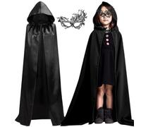 Bluelves Largo Capa con Capucha Unisex, Disfrases de Hallowen con Capucha Adulto Niño Niña, Capa Negra con Capucha,Disfraces Disfraz de Halloween Hombre Mujer Brujo Bruja Vampira