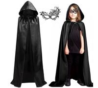Bluelves Largo Capa con Capucha Unisex, Disfrases de Hallowen con Capucha Adulto Niño Niña, Capa Negra con Capucha,Disfraces Disfraz de Halloween Hombre Mujer Brujo Bruja Vampira