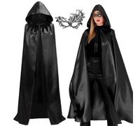 Bluelves Largo Capa con Capucha Unisex, Disfrases de Hallowen con Capucha Adulto Niño Niña, Capa Negra con Capucha,Disfraces Disfraz de Halloween Hombre Mujer Brujo Bruja Vampira