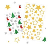 Bluelves Pegatinas Navideñas,10 Estrellas Navideñas Doradas,Adornos Navideños Autoadhesivos,Estrella Navideña Dorada con Purpurina,Copos de Nieve para Manualidades y Decoraciones Navideñas