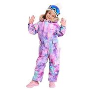 Bluemagic Traje de Esquí para Niños, Traje de Nieve una Pieza Niñas al Aire libre a Prueba de Viento, Impermeable y Transpirable, Diseño de una Pieza(Galaxia Morada, 130 CM, 8-9 Años)