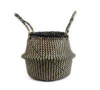 BlueMake Cesta de Mimbre Plegable para Almacenamiento Interior Hecha a Mano para Plantas lavanderia cesto (Medium, Rayas Negras)