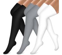 Bluemaple Calcetines de compresión alta para el muslo para mujeres y hombres circulando (3 pares) sobre la rodilla, el mejor soporte para correr, viajes (pequeño-mediano, surtidos)