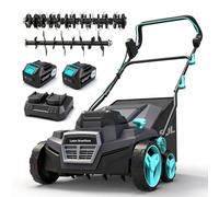 BLUEMARS Escarificador y aireador de césped inalámbrico de 40 V, rastrillo eléctrico y rastrillo para césped, recogedor de césped de 50 L, ancho de trabajo de 38 cm, 2 baterías de 20 V y cargador