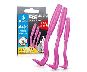 BluePet Ganchos para Garrapatas, Set de 3 Tamaños, Pinza Quita Garrapatas para Personas, Perros, Gatos y Caballos, Pinzas Antigarrapatas, Eliminador de Garrapatas