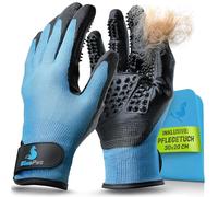 BluePet Guante para el cuidado del pelaje + paño de limpieza como cepillo para perros y gatos (azul claro, S-M)