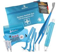 BluePet Set Eliminadores de Garrapatas con Pinzas, Gancho, Tarjeta, Palanca | Set de 10 Eliminadores de Garrapatas para Perros, Gatos y Caballos. Pinzas, Gancho, Tarjeta y Palanca Garrapata.