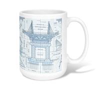 Blueprint - Taza de café de cerámica, diseño de líneas arquitectónicas modernas técnicas, ninguno azul, novedoso, taza de trabajo con asa, ideal para amistad, familia, colegas, profesores, personal de