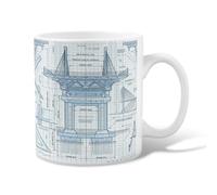 Blueprint - Taza de café de cerámica, diseño de líneas arquitectónicas modernas técnicas, no azul, novedosa taza de té con asa, ideal para amistad, familia, colegas, profesores, personal de novia, 325