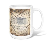 Blueprint - Taza de café de cerámica, regla técnica vintage con brújula, no azul, novedosa taza de té con asa, ideal para amigos, familiares, compañeros de trabajo, amantes de la tercera edad, 15