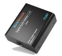 BlueRigger - Divisor de audio óptico digital (divisor activo Toslink 1 en 2 salida, SPDIF, adaptador de fibra óptica) - Compatible con cine en casa, Xbox, PS4, DVD, receptor, TV, LPCM2.0, DTS, Dolby