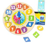 Blue's Clues - Juego de clasificación de formas de madera para niños pequeños, paquete de juguetes de aprendizaje con rompecabezas de reloj de madera, calcomanías, más | Rompecabezas de pistas azules