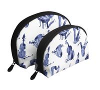 Blues Saxofón Piano Violonchelo Bajo, Bolsa de Maquillaje de Concha, Monedero pequeño para Mujer, Bolsa de artículos de tocador, Bolsa de cosméticos, 2 Piezas