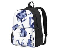 Blues Saxofón Piano Violonchelo Bajo,Mochila con bolsillos, mochila informal para el día a día, resistente al agua, ideal para la escuela, viajes