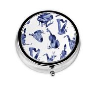 Blues Saxofón Piano Violonchelo Bajo, Pastillero, Pastillero redondo Pequeño contenedor de pastillas Organizador de pastillas de viaje