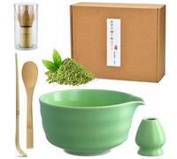 BLUESEABUY 5 Piezas Juego de té Matcha Matcha Kit con Batidor Matcha Cuenco de Cerámica Matcha Soporte Para Batidor Matcha 2 Cucharaditas Juego de Escoba Matcha para Preparar una Taza de Matcha