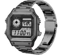 Blueshaweu 18 mm 20 mm 22 mm pulsera compatible con Casio Watch, Classic alta calidad acero inoxidable correa de reloj compatible con Casio MDV106-1AV / MDV107 / F-91W, 18mm, Silicona, No es una