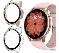 Blueshaweu Funda para reloj inteligente TUYOMA Mujer 1,3 pulgadas, carcasa dura PC con protector de pantalla de cristal compatible con TUYOMA LW36 Smartwatch (transparente+rosa)