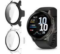 Blueshaweu Funda protectora compatible con Garmin Venu 4 41 mm/45 mm, carcasa dura de policarbonato con protector de pantalla de cristal compatible con Garmin Venu 4 (negro + transparencia, para Venu