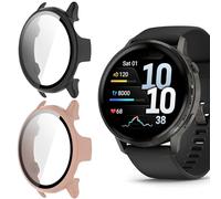 Blueshaweu Funda protectora compatible con Garmin Venu 4 41 mm/45 mm, carcasa dura de policarbonato con protector de pantalla de cristal compatible con Garmin Venu 4 (negro y rosa, para Venu 4 41 mm)