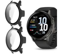 Blueshaweu Funda protectora compatible con Garmin Venu 4 41 mm/45 mm, carcasa dura de policarbonato con protector de pantalla de cristal compatible con Garmin Venu 4 (negro y negro, para Venu 4 45 mm)