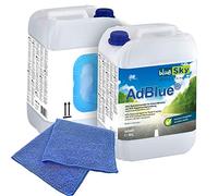 BlueSky AdBlue® - 2 botes de 10 L con boquilla y paño de microfibra azul 38 x 38 cm, 220 g/m²