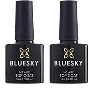 BLUESKY No Wipe Top Coat 10 ml, esmalte de uñas de gel transparente para manicura de 21 días, uso profesional, salón y hogar, requiere secado bajo lámpara LED UV (Paquete de 2)
