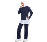 BlueSnow Muslimah Modest Workout Sets for Women Long Sleeve Tops & Pants 2 Piece Outfit Gym Running Sports Wear(S,Y3)