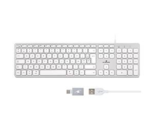 Bluestork Clavier Français AZERTY Filaire pour Mac - Touches Concaves et Silencieuses, 13 Raccourcis Multimédia, Adaptateur USB/USB-C - NOUVEAU 2022
