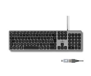 Bluestork Teclado francés AZERTY con Cable para Mac - Teclas cóncavas y silenciosas, 13 accesos directos Multimedia, Adaptador USB/USB-C - Teclado para Mac e iPad - Negro