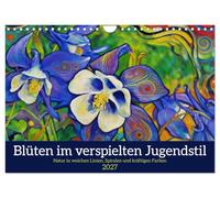 Blüten im verspielten Jugendstil (Wandkalender 2027 DIN A4 quer), CALVENDO Monatskalender: Weiche Linien, Spiralen und kräftige Farben