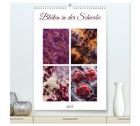 Blüten in der Schwebe (hochwertiger Premium Wandkalender 2027 DIN A2 hoch), Kunstdruck in Hochglanz: Farbenprächtige Blumen zwischen Wasser, Eis und Dunkelheit als außergewöhnliche digitale Kunst