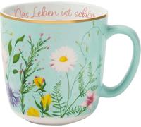 Blütenträume Kaffeebecher "Das Leben ist schön", 350 ml: Kaffeetasse, Teetasse, Becher aus Porzellan mit Goldakzenten ¿ Hochwertiges Gift Freunde Auszeit