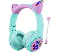 bluetooth inalámbrico para niños, Riwbox CF9 Robot Cat Ear Auriculares con luz LED, 85 dB de volumen limitado, Boom Micand Built-in Mic para llamadas, niños auriculares para la escuela pc tablet Verde