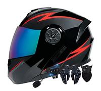 Bluetooth Integrado Casco Moto Modular para Mujeres Hombres, Cascos Integrales ECE Homologado, Casco Abatible con Doble Visera Cascos De Motocicleta
