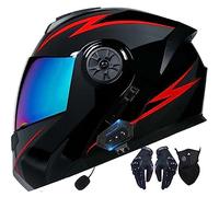 Bluetooth Integrado Casco Moto Modular para Mujeres Hombres, Cascos Integrales ECE Homologado, Casco Abatible con Doble Visera Cascos De Motocicleta