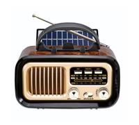 Bluetooth Vintage Retro Radio, Transistor de FM Small Am, Radio Operada con Batería o Solar Recargable TWS, Soporte TF Tard/USB Reproducir (Black)