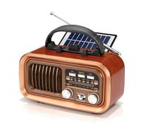 Bluetooth Vintage Retro Radio, Transistor de FM Small Am SW, Radio Operada con Batería o Solar Recargable TWS, Soporte TF Tard/USB Reproducir (Gold)