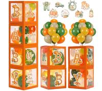 Blueweenly 56 piezas de decoración de baby shower con temática de calabaza otoñal, 4 bloques de caja transparente con 4 cuerdas de luz LED, tarjetas y globos, suministros de fiesta de baby shower