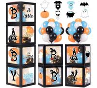 Blueweenly 56 piezas de decoraciones de baby shower con 4 bloques transparentes con 4 cuerdas de luz LED, tarjetas y globos, suministros de fiesta de baby shower color negro, 56 unidades