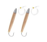 BLUEWING Señuelos de pesca con tapón de cedro de 4 pulgadas para atún, 2 piezas de agua salada con línea recubierta de fluorocarbono de 150 libras y anzuelo Mustad para marlin y otros peces de caza