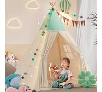 BlueWood Tipi Tienda de campaña para niños, con manta acolchada, cadena de luces, bolsa de transporte, tienda de campaña para niños, estilo Montessori, color verde claro