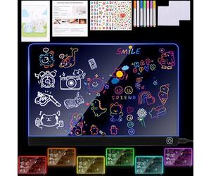BlueXP Pizarra de Dibujo LED RGB para Niños 30x20cm Tablero Acrílico Iluminado con Cambio de Color 7 Rotuladores Neón Cable USB Pegatinas & Hojas de Historia Regalo Creativo a partir de 8 Años