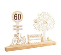 BlueXP Regalo 60 Cumpleanos Hombre Mujer Decoracion 60 Anos Arbol Vida Madera Happy Birthday Porta Dinero Idea Regalo Original Padres Amigos Companeros Decoracion Hogar Mesa Elegante Duradera