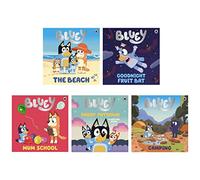 Bluey 5 Picture Book Story Collection Set (The Beach, Goodnight Fruit Bat, Mum School, Daddy Putdown & Camping)