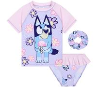 Bluey Bañador Niña Natacion Traje de Baño Cómodo para Niñas Bebe de Una o Dos Pieza para Playa Piscina Deportivo y Natación (5-6 Años, Lila con Coletero)