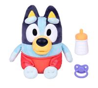 Bluey Bebé mimos y cuidados, cuida, alimenta y Calma Bebé, Peluche electrónico de 28 cm con 10 Sonidos de bebé Diferentes, 2 Accesorios y pañal extraíble